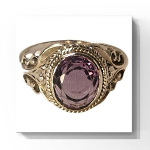 Sterling Silver & Amethyst Filigree Detail Antique Ring
